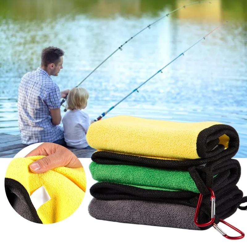 Outdoor Sports Thickening Fishing Towel Microfiber Camping Fishing Towels Wipe with Clip Hands Towel Fishing Accessories