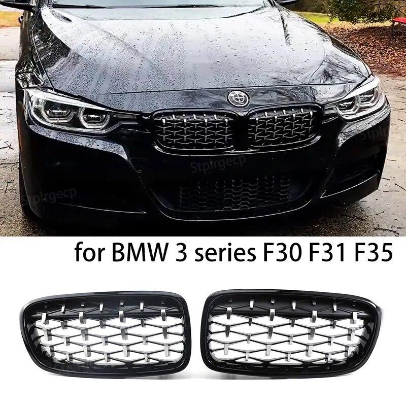 

Передняя решетка с бриллиантами для BMW 3 серии F30 F31 F35 2011-замена гоночной решетки автомобиля, глянцевый черный Double Line Black