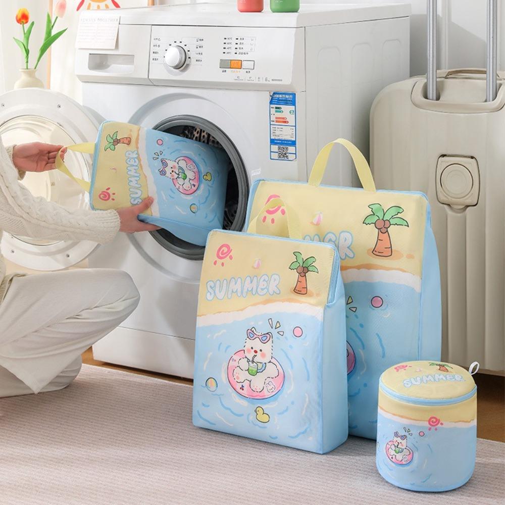Cute Cartoon Pink Car Blue Puppy Laundry Bag Anti-deformation Storage Bag Protective Washing Bag with Handle Breathable