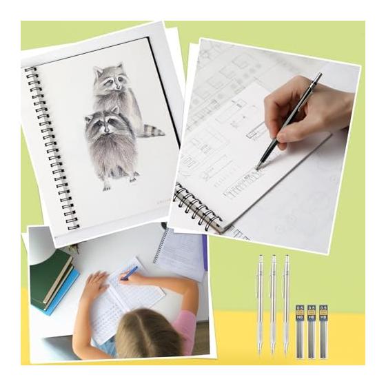 PATIKIL 0.5mm Mechanical Pencil Set with Lead Refills, Metal Drafting Pencil for Artists, Drawing, Writing, Sketching, Marking, Art, Silver