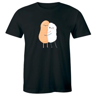 Sushi Love Umarmung mit Lachs und Reis Grafik T-Shirt für Männer Lustiges Essen-Liebhaber Tee