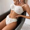 European and American Women’s Sexy Lingerie Set, Printed Ruching and Ruffled Trim Push-Up Bra and Panty Comfortable Intimate Wear