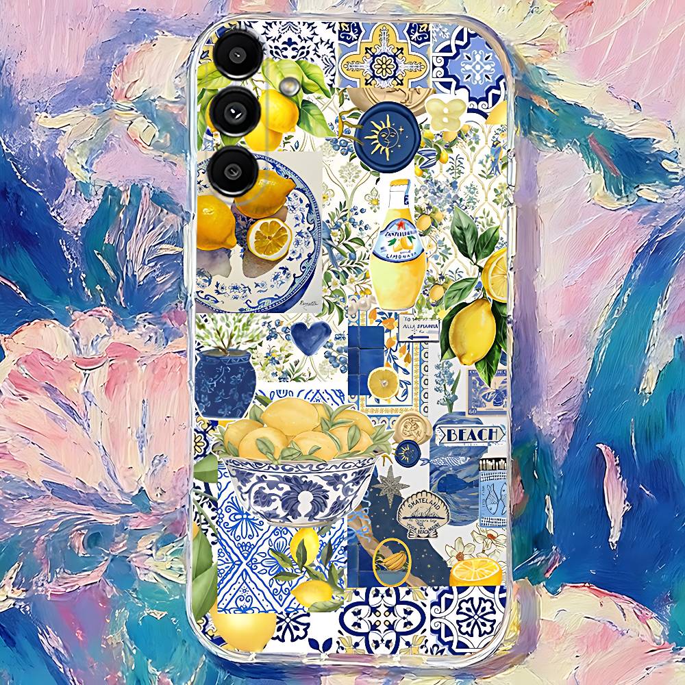 Mediterranean Lemon Fruit art Clear case suitable for  Samsung S30,S25,S24,S23,S21,S22,S20,S10,5G,FE,lite,PIus,Ultra Transparent