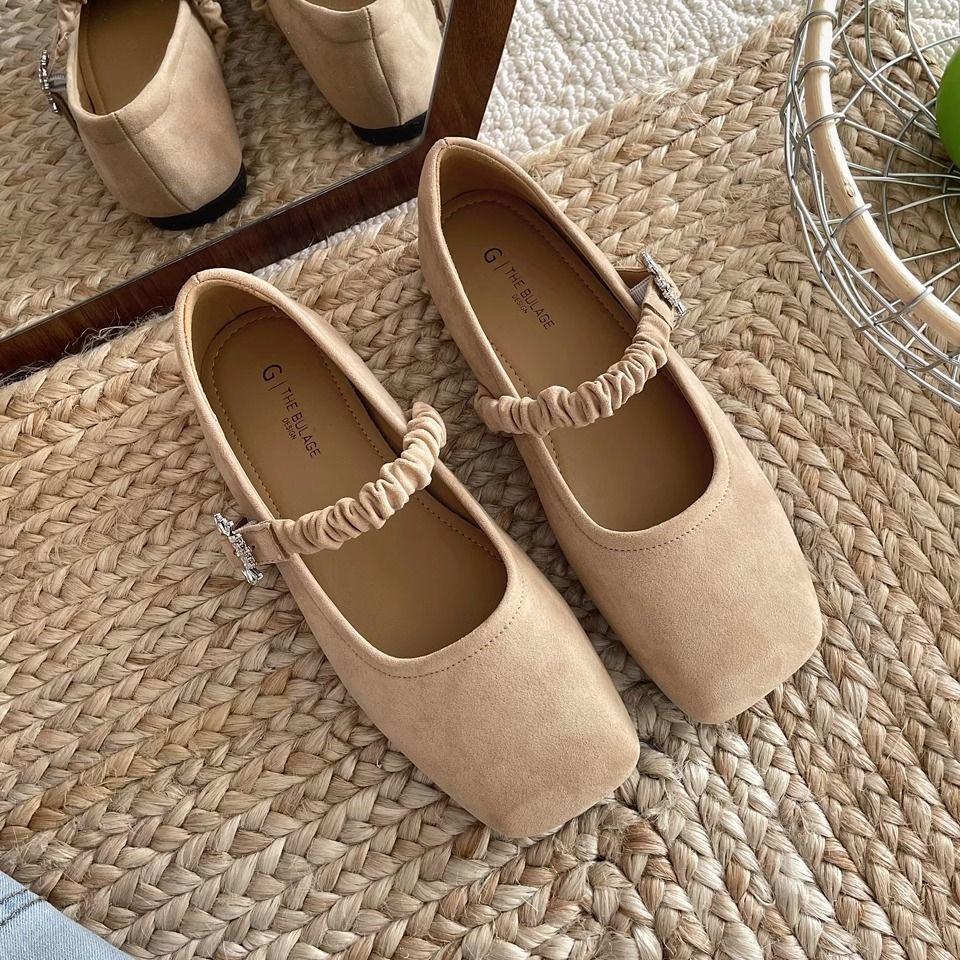 

2025 корейская версия ретро квадратный носок лоферы с мелким вырезом шапочки женские новые туфли-лодочки на плоской подошве мэри джейн 40 абрикосовый