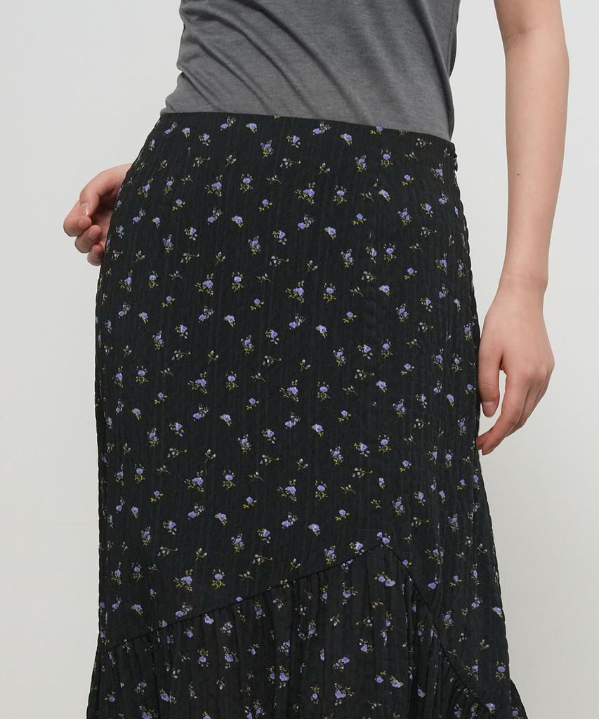 General Idea Flower Shirred Maxi Skirt [Black] / Gf2Lsk521