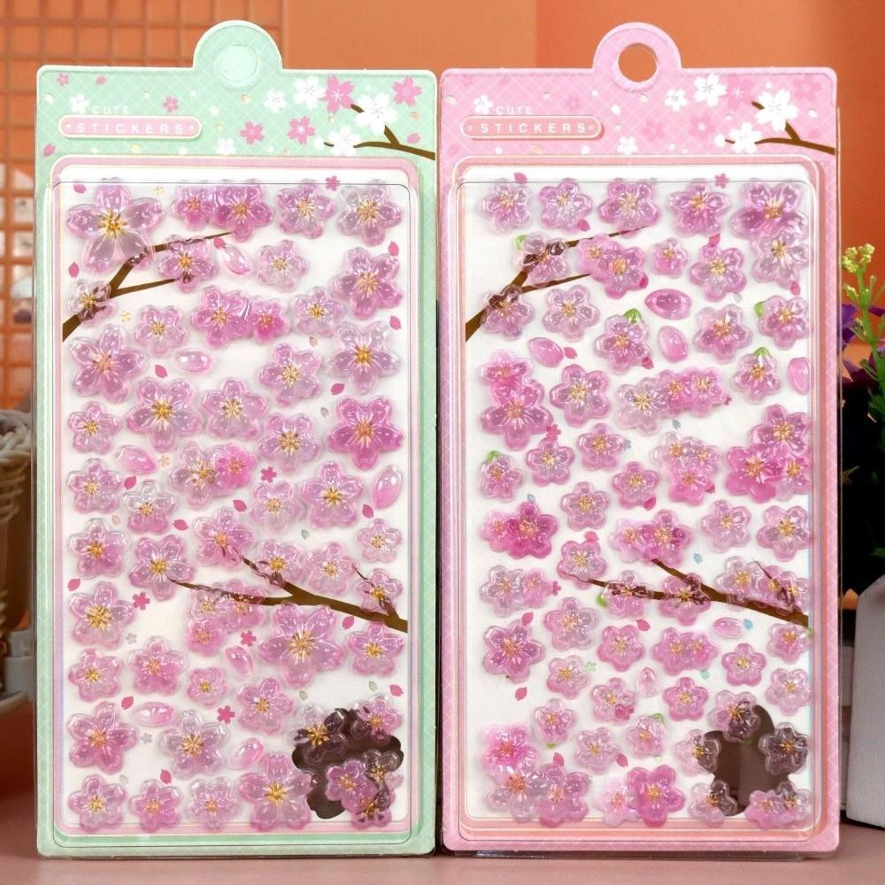 Solid Crystal Cherry Blossom Petal Stickers Decals Toy Drop 3D Relief Stickers  Scrapbooking