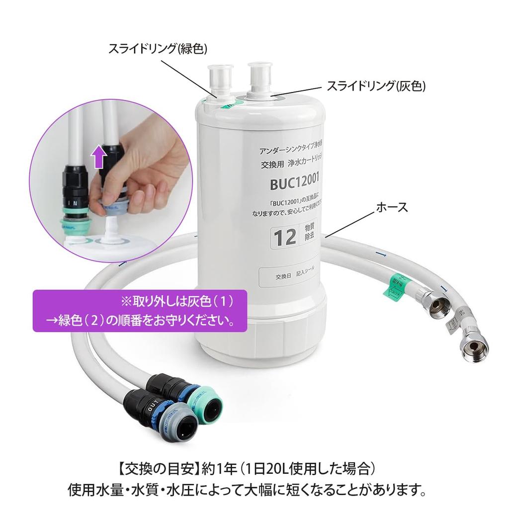 VOICES BUC12001 Water Purifier Replacement Cartridge 12 Substance Removal Type UZC2000 Successor Product Replacement Water Purification Cartridge