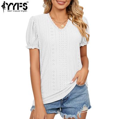 Women's Fashion Casual Summer Spring Solid Color Print Short Sleeve V-Neck Blouses & Shirts