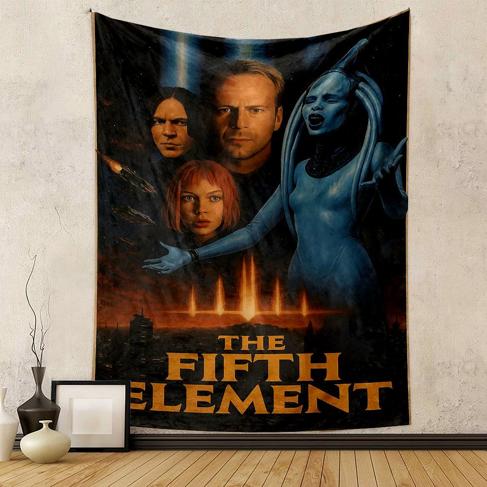 The Fifth Element Movie Poster Tapestry Wall Hanging, Bruce Willis Sci-Fi Film Artwork, Retro Cinema Decor for Bedroom Living Room Dorm