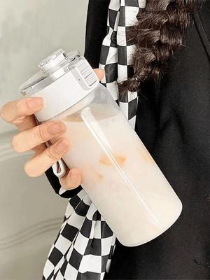 Tragbare Plastikwasserflasche Sport Fitness Große Kapazität Transparenter Becher mit Tee-Fach Outdoor Anti-Fall-Wasserflasche