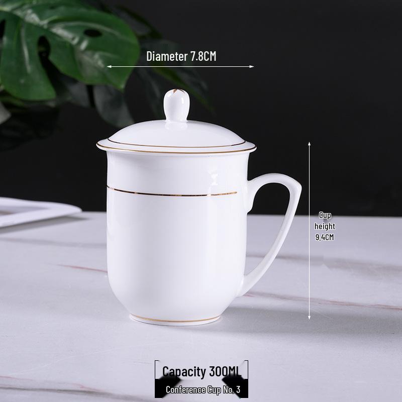 Gold-Edged Bone China Teacup with Lid - Elegant Porcelain Office & Household Ceramic Mug