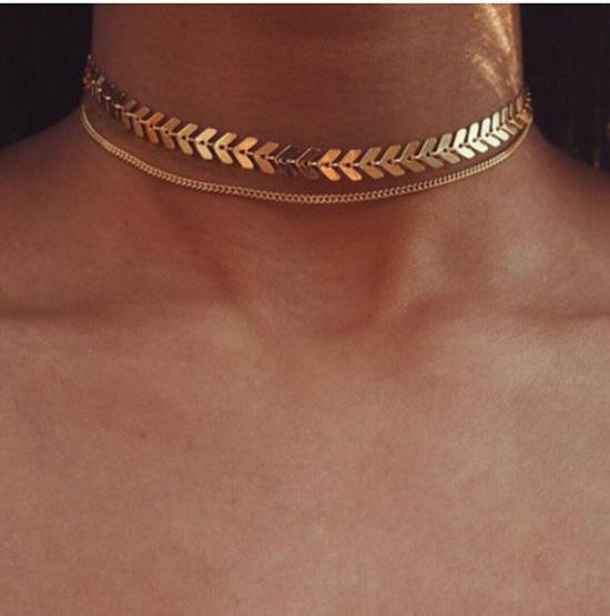 European & American Style Double Layer Fishbone Chain Sequin Necklace