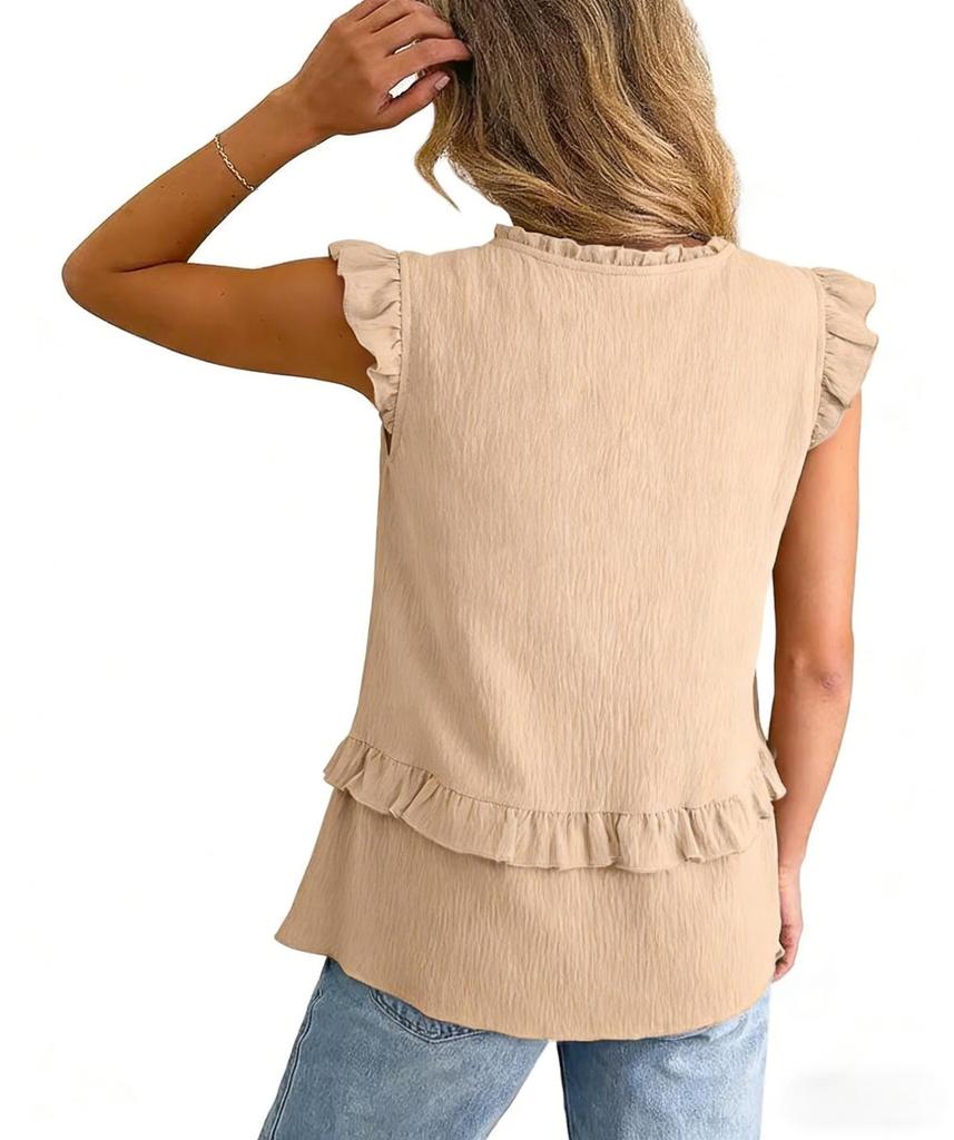 2026 Summer Women's Solid Color Ruffled V-Neck Vest Top