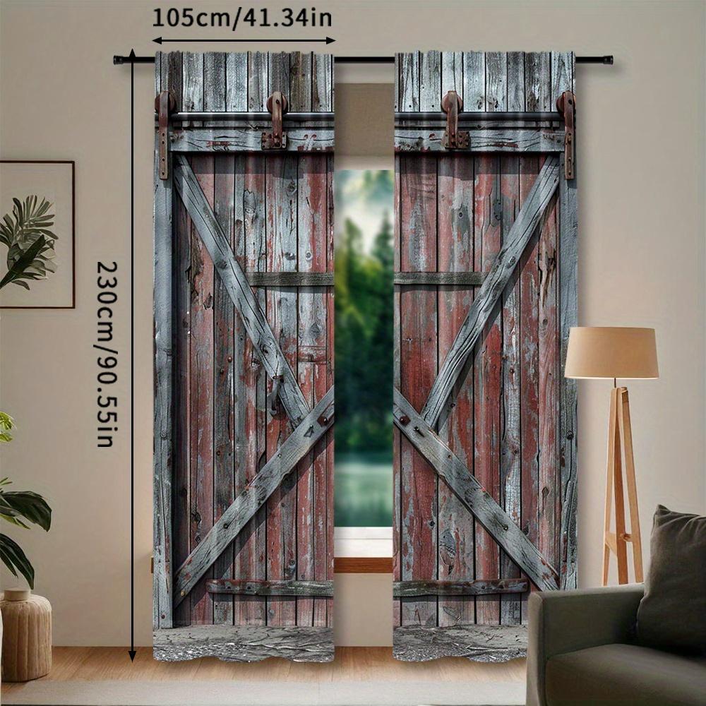 2pcs   Rustic Door Pattern Curtains   Decorate Window Treatment   Rod Pocket Mount   Digital Printed Curtains   Polyester Material   S
