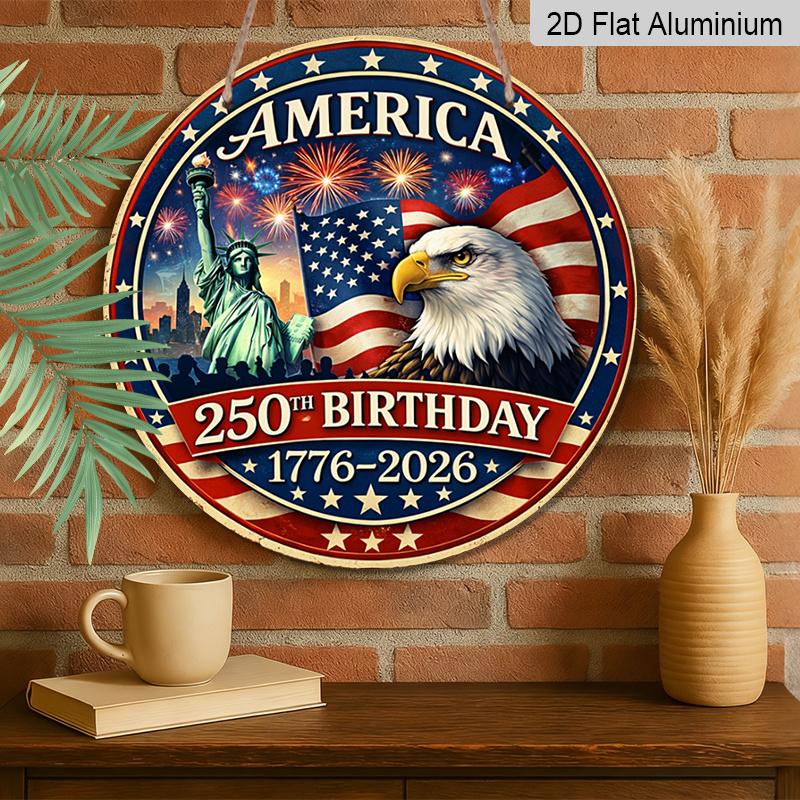 2D Plat, 1 stuk Amerika 250ste Verjaardag Muurbord Geschikt voor Patriottische Decoratie, 250 Jaar Geschiedenis Viering, Retro Plaquette voor 4 juli, Herdenking