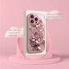 Pink Pearl Diamond Floral Pattern Pink Metallic Glass Phone Case For iPhone 17 Pro Max 11 12 13 14 15 16 Plus 17Air 16E Cover