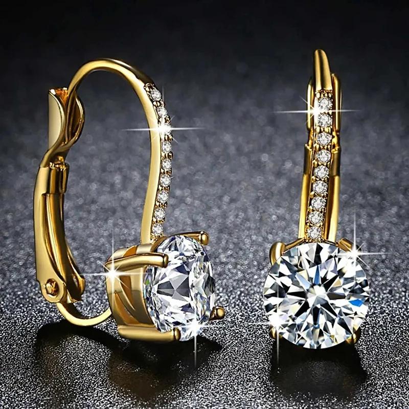 

Versatile Luxury Women s Pierced Earrings Bright Cubic Zirconia Gold Color Daily Wear Exquisite Accessories Party Jewelry