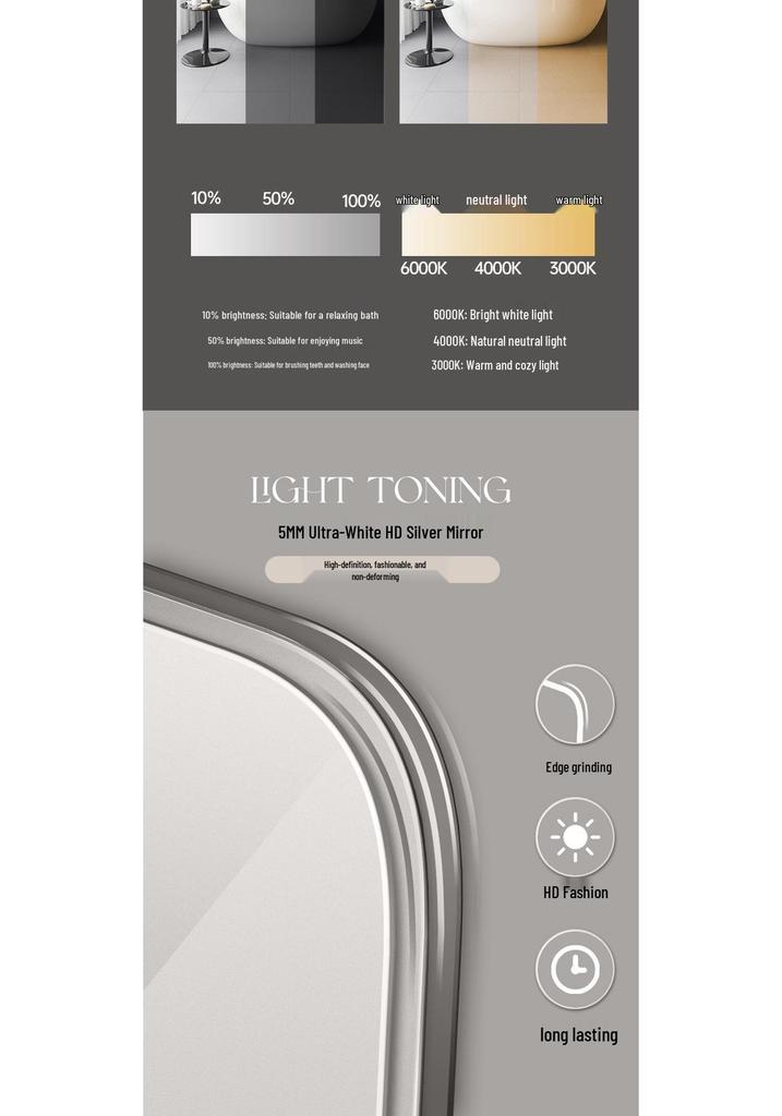 Oval LED Illuminated Aluminum Bathroom Mirror with Smart Makeup Features
