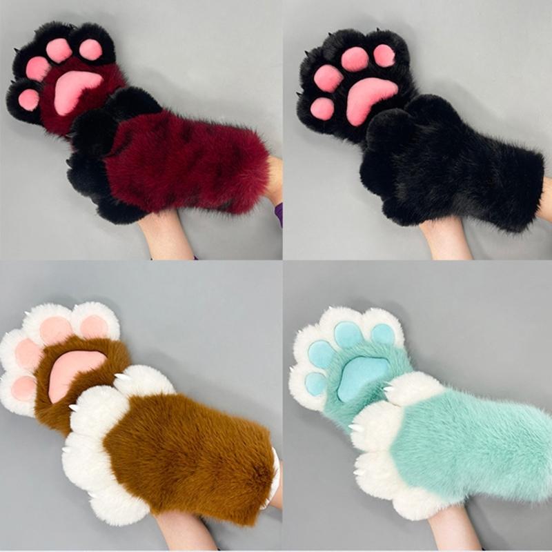 Furry Cats Paws Gloves Cosplay Costume Gloves for Women Girl Warmth Comfort Soft Plush Fursuit Gloves Anime Armwear