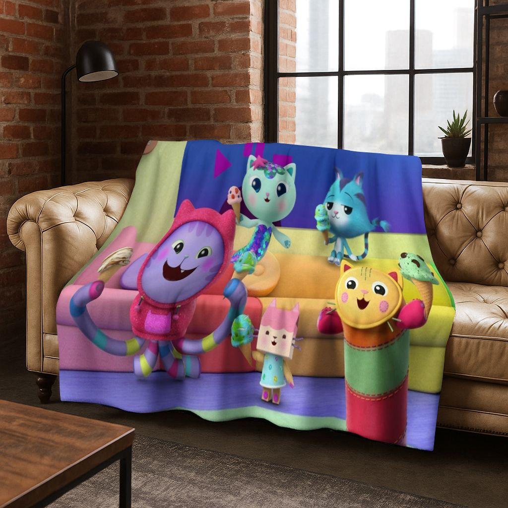 

Cute Gabbys Dollhouse Cartoon Girl Kids Flannel Blanket Soft Warm Throw Blanket for Bed Bedroom Room Living Room Christmas Gift 75x90cm