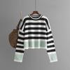 2024 Autumn/Winter Plus Size Women's Striped Knit Sweater - Long Sleeve Round Neck Top