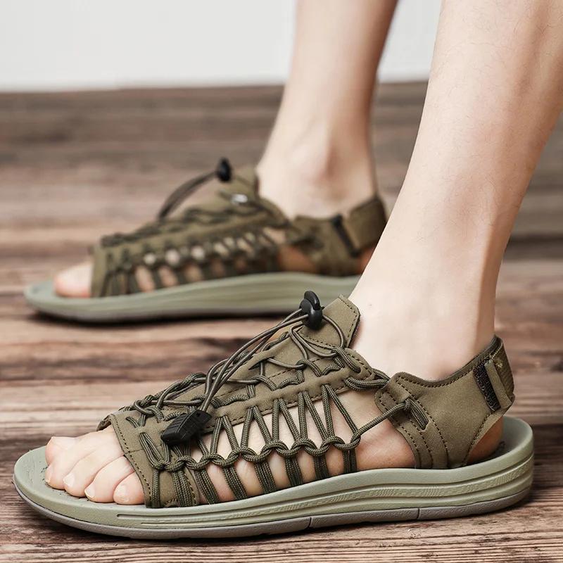 Fashion Summer Mens Sandals British Style Casual Leather Outdoor Flat Designer Sandals Comfy Breathable Soft Bottom Beach Walking Shoes