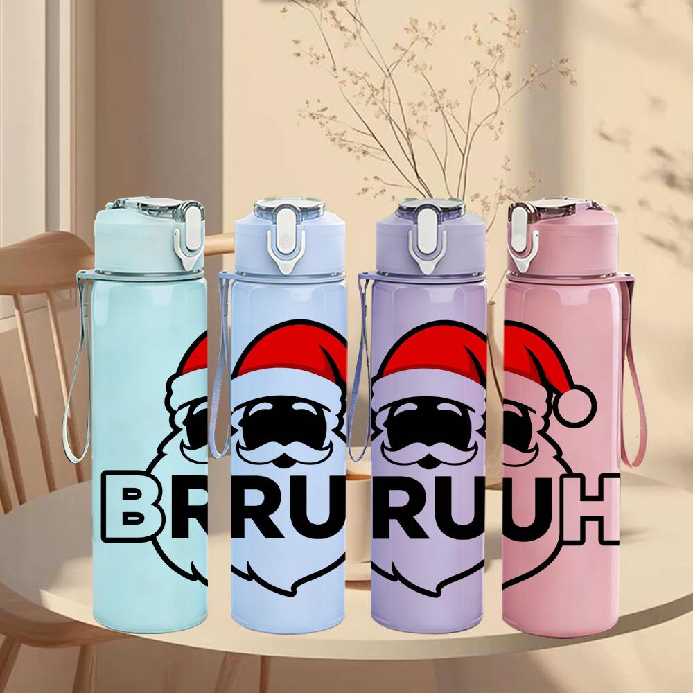 1PC Bruh Santa Monochrome Bust 750ml Color Plastic Water Bottle Leakproof Flip Straw Lid For Sports Office Home Use