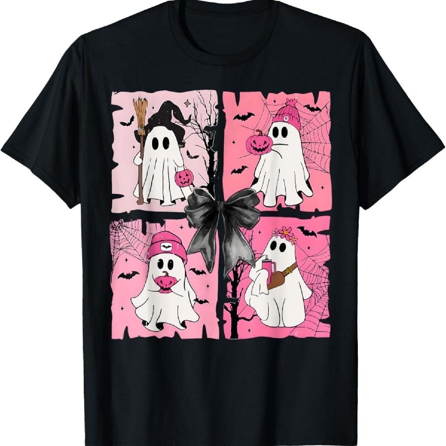 Unisex T-shirt Cute Ghost Bow Coquette Halloween Spooky Season Womens Girls T-Shirt