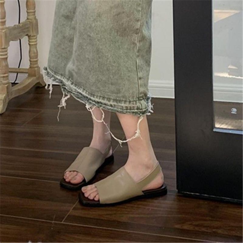 

Весенне-летняя обувь Плюс Квадратные сандалии Мягкая подошва Плоские сандалии Шлепанцы Женская обувь 40 хаки