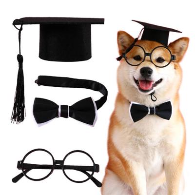 Yousheng 1 Set Haustier-Abschlussanzug, bezaubernd, verstellbar mit Quaste, Filz, Haustier, Katzen, Hunde, Cosplay, Hut, Halsband, Brille, Set, Haustierzubehör