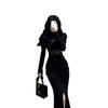 Elegant Sheer Mesh Bodycon Dress Women 2025 Long Sleeve Round Neck Short Skirt Sexy Chic Office To Night Out