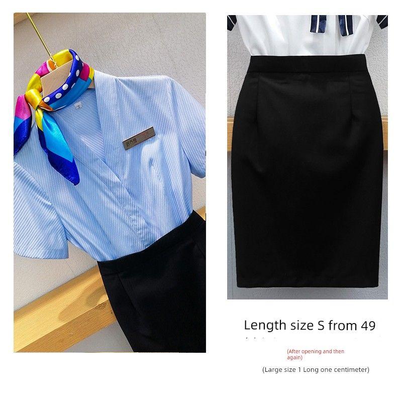 

Бизнес-костюм бортпроводника Магазин очков Парка Униформа стюардессы China Southern Airlines Новая рабочая одежда Рубашка Юбка с запахом Blue short lining + black split skirt XXXL