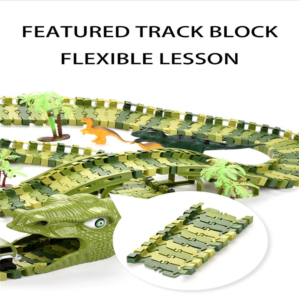 Dinosaur Race Track Set Rail Car Toys Assembly Bend Flex Racing Track Led Electronic Flash Light Car Toys for Children Years Gift