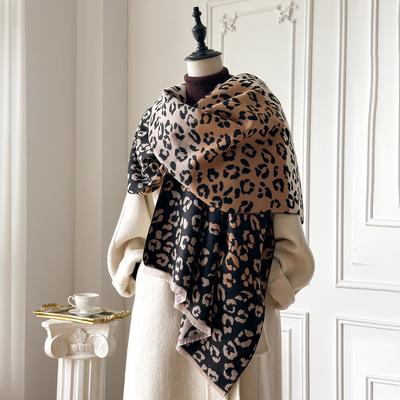 Design Stampa Leopardo Abbinamento Colori Versatile Sciarpa in Imitazione Cashmere Double-Face Sciarpa Calda a Doppio Uso Scialle Autunno Inverno Donna