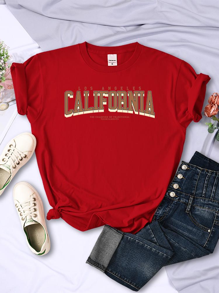 

Los Angeles California The Winnerof Tournaments T-Shirt Women Summer Breathable T Shirts Street Clothes Simple Soft Short Sleeve M