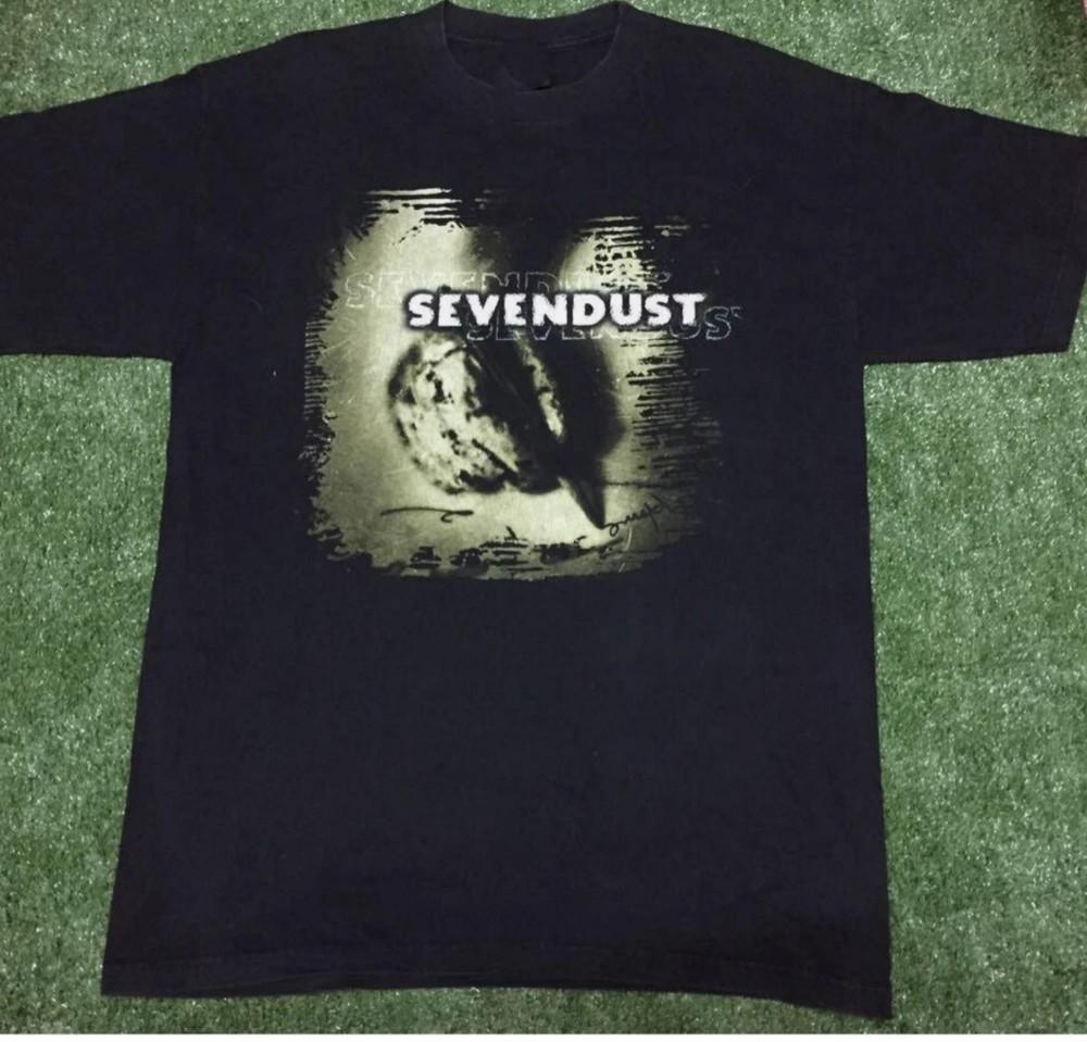Винтажная хлопковая черная футболка унисекс с принтом музыкального тура группы Sevendust, полный размер S