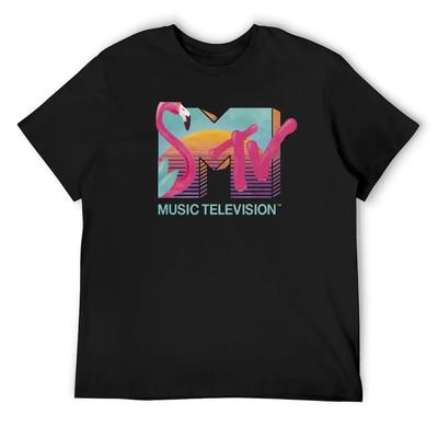 MTV Retro Flamingo Zachód Słońca Logo Wypełniony Koszulka szybkoschnąca Estetyczna odzież rapera koszulki z grafiką koszulki koszulka z grafiką męska