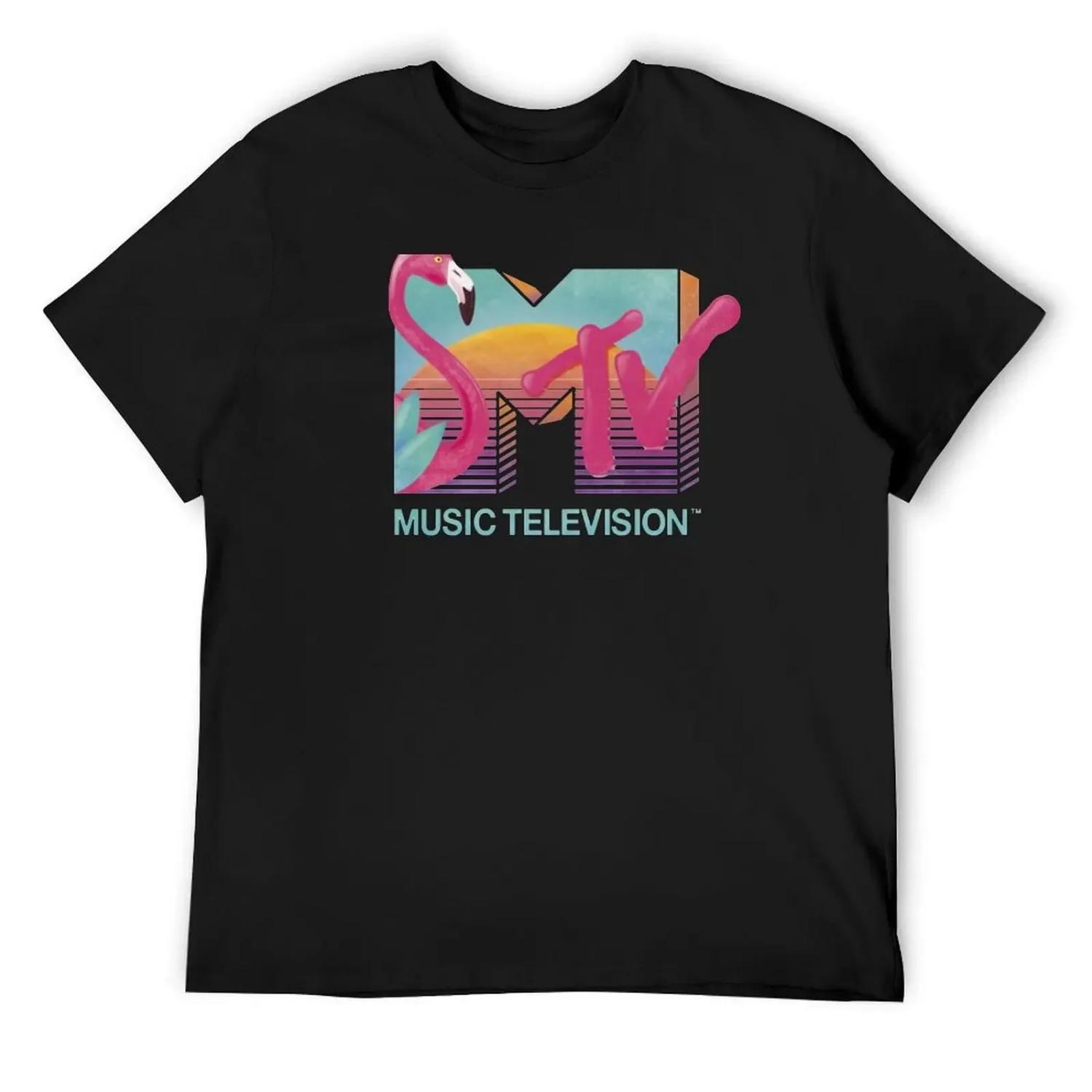 

MTV Retro Flamingo Sunset Logo Fill T-Shirt quick drying Aesthetic clothing rapper graphic tees shirts graphic tee men XXXXXL чорний