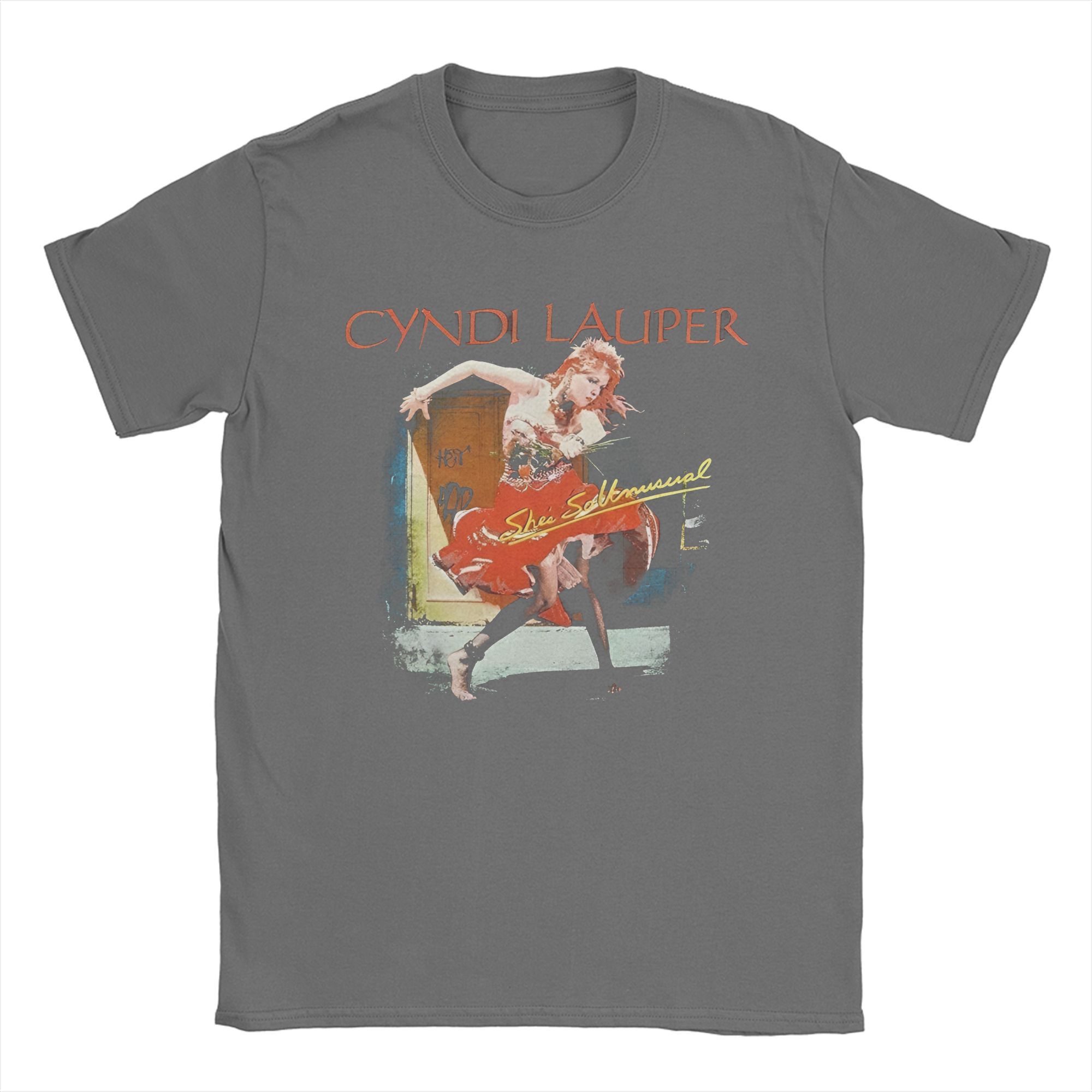 

Vintage Cyndi Lauper Singer Tour T-Shirts Men Crewneck Cotton T Shirts She s So Unusual Short Sleeve Tees Gift Idea merchandise 4XL