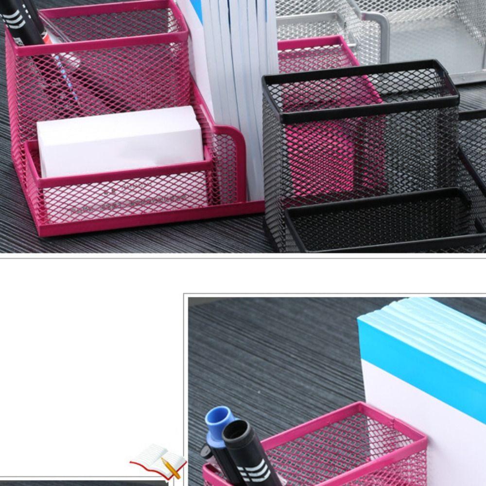 3/4 Grid Metal Mesh Pen Holder Large Capacity Makeup Brush Storage Bucket Bedroom Decoration