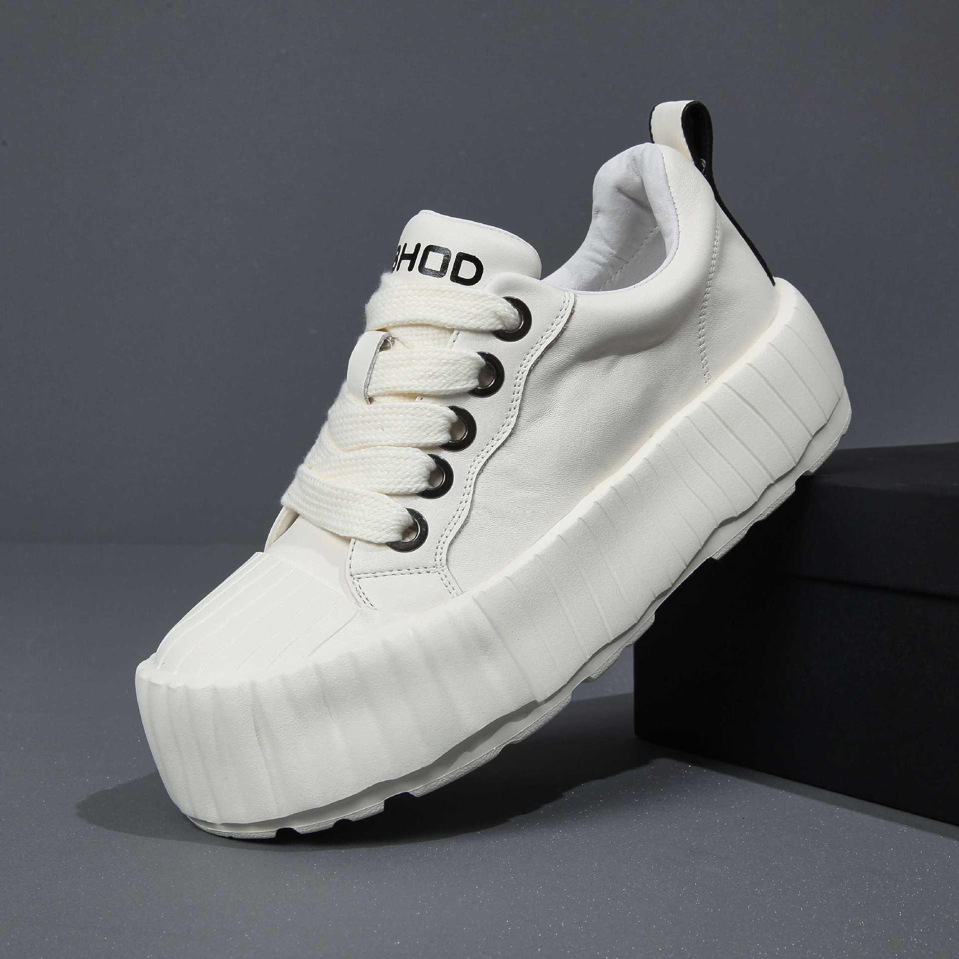 

Men s Genuine Leather Height-Increasing White Skate Shoes with Thick Sole 43 білий