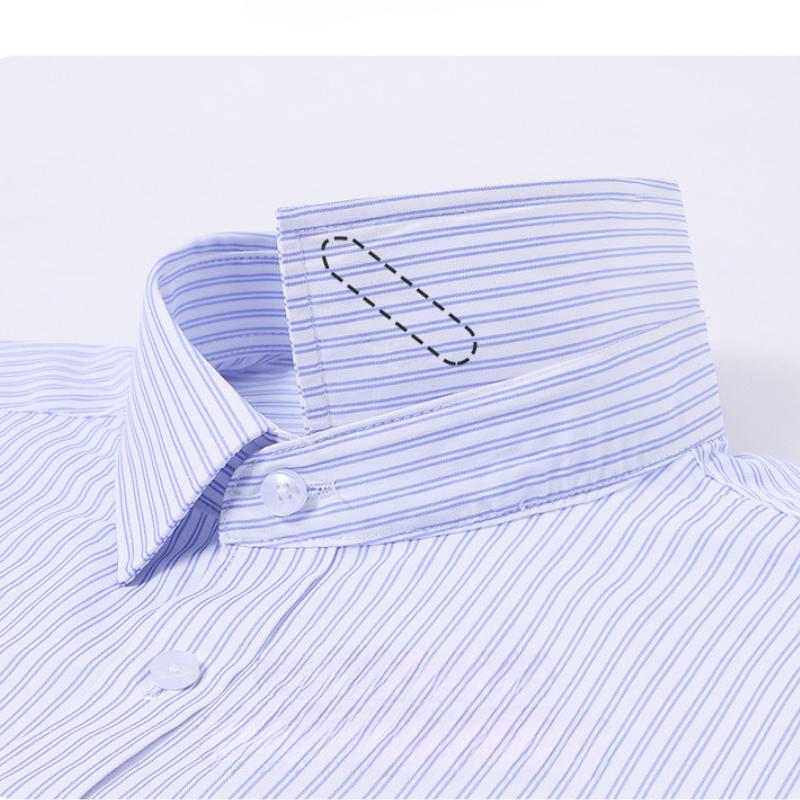 8XL Solid Color Classic Striped Shirts Men Long Sleeve Formal Office Business White Blue 100 Cotton Long Sleeve Shirt for Men