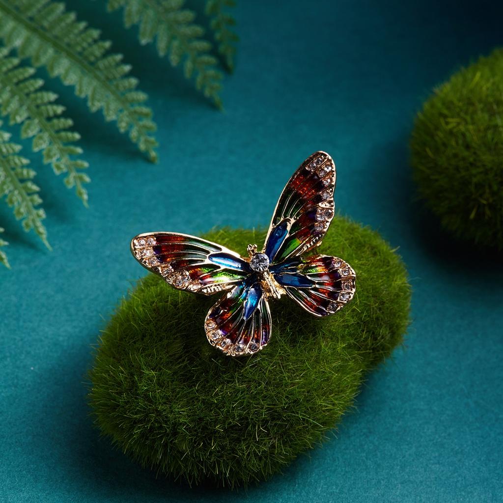 Elegant Vintage Colorful Enamel Butterfly Brooches For Women Men Exquisite Inlaid Rhinestone Flying Insect Animal Pins Jewelry
