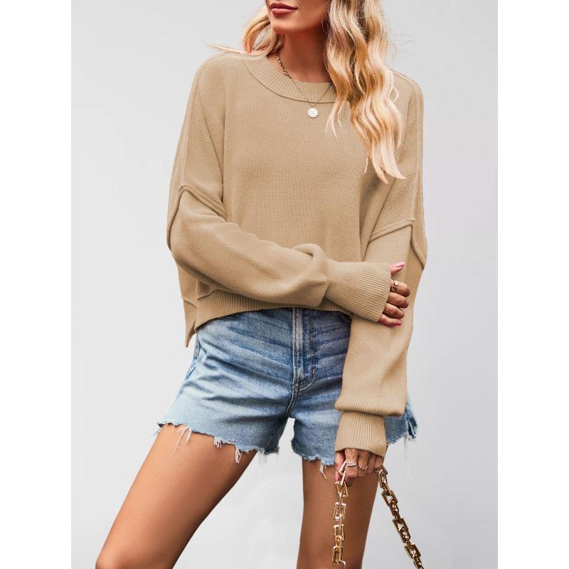 MGHR Women's Fashion Casual Solid Color Print Autumn Winter Long Sleeve Loose Sweaters