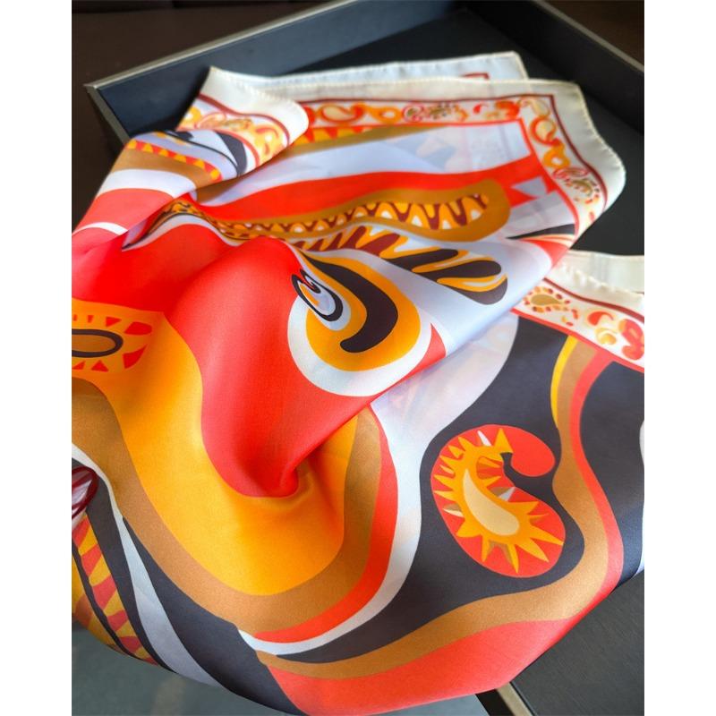 Women S Geometric Abstract Printed Silk Like Square Scarf For Sun Protection