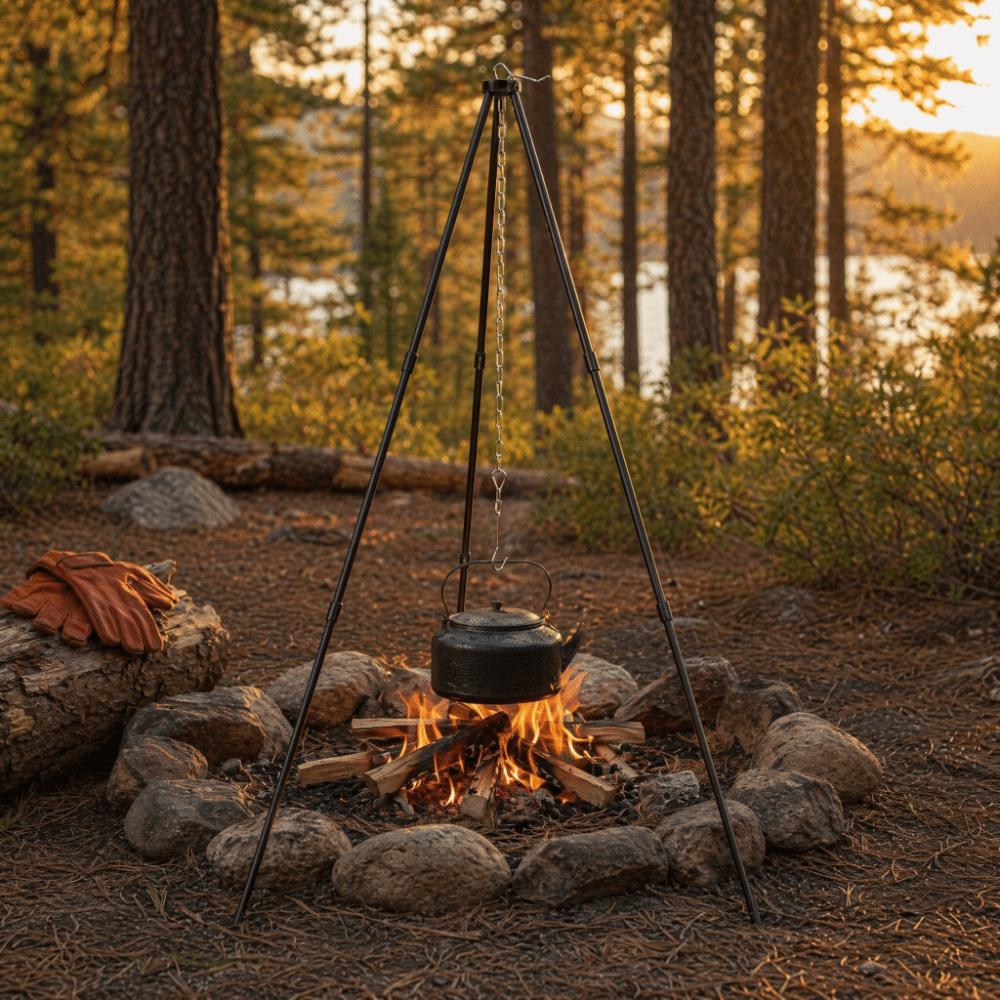 Adjustable Height Tripod Grill Stand Aluminum Alloy Campfire Pot Holder Camping Tripod Outdoor BBQ