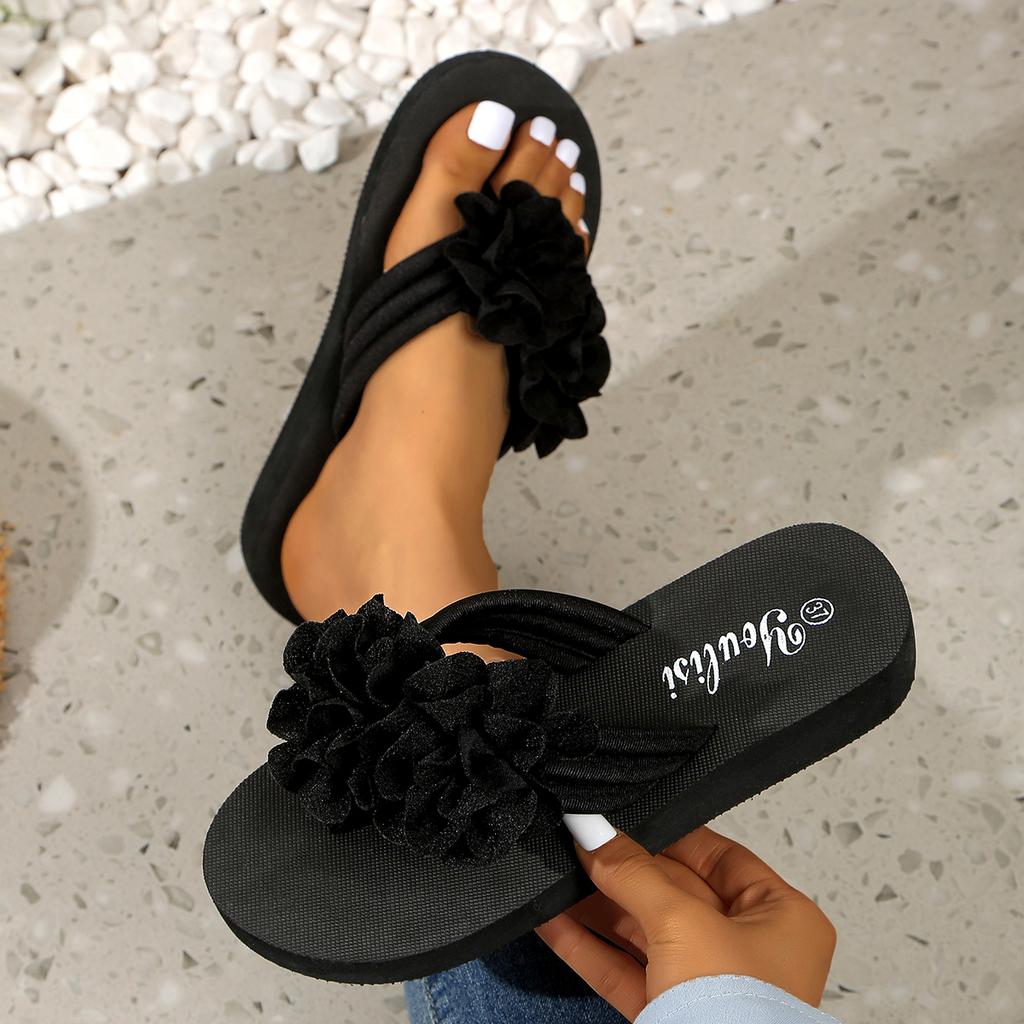 Fashion Women Slippers Flower Decoration Casual Flat Slippers New Summer Sandals Outdoor Beach Shoes Women Flip-flops Home Slides Women