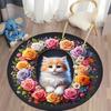 Floral Cat Round Rug for Cozy Living Spaces Round Carpet for Home Sofa Bedroom, Gift