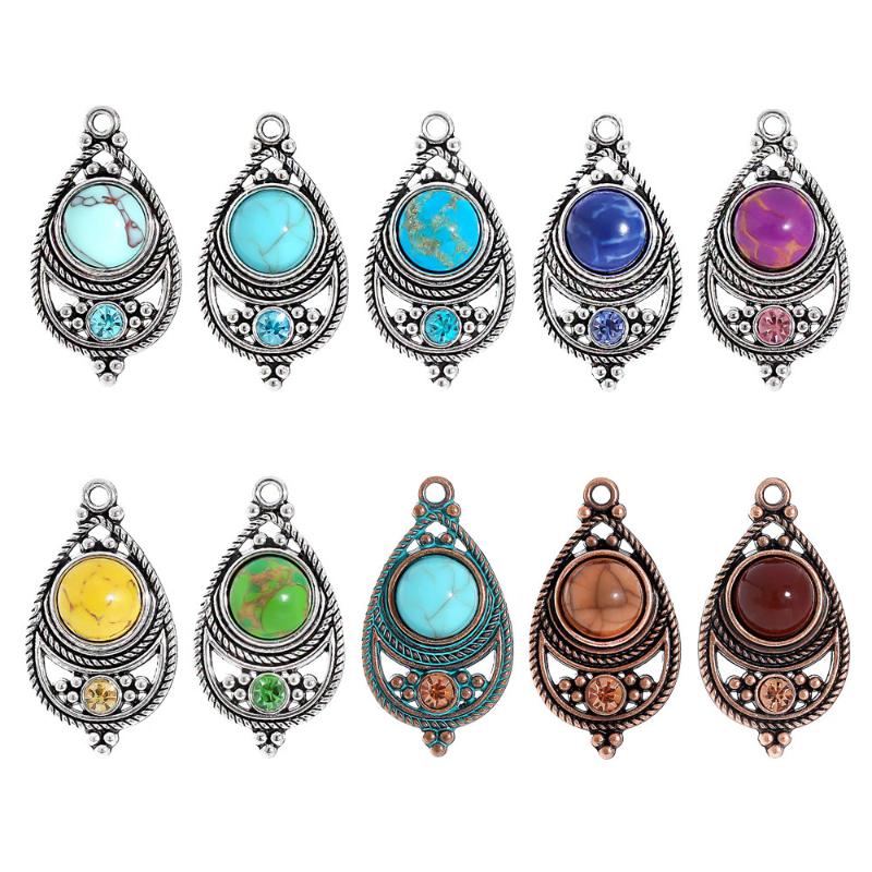 2Pcs Vintage Ethnic Bohemia Stone Setting Pendants For Women Earrings Necklaces Charms For Diy Making Jewelry Accessories