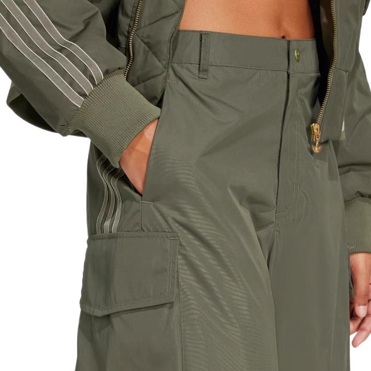 Adidas Originals SS25 Street Roaming Series Comfortable Fashion Multi-Pocket Cargo Pants Women Bottoms Rock-Olive-Green JI5728